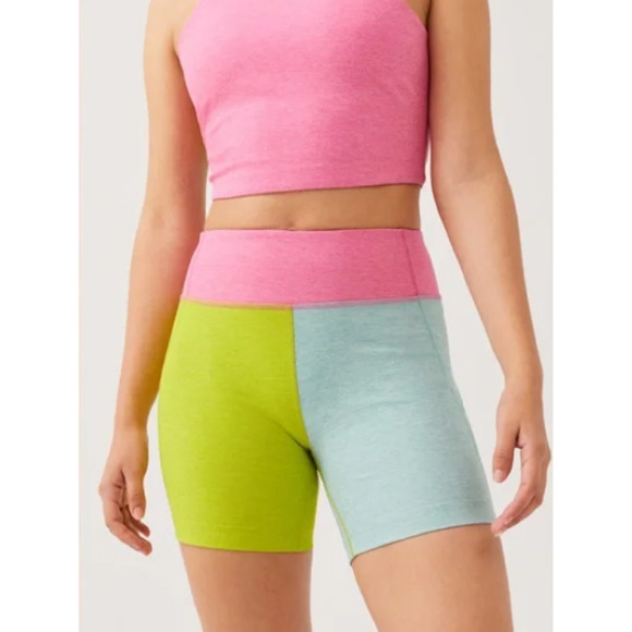 OUTDOOR VOICES Warmup 5" Shorts XS Bubblegum Pink Green Blue Colorblock NWT - Picture 1 of 12